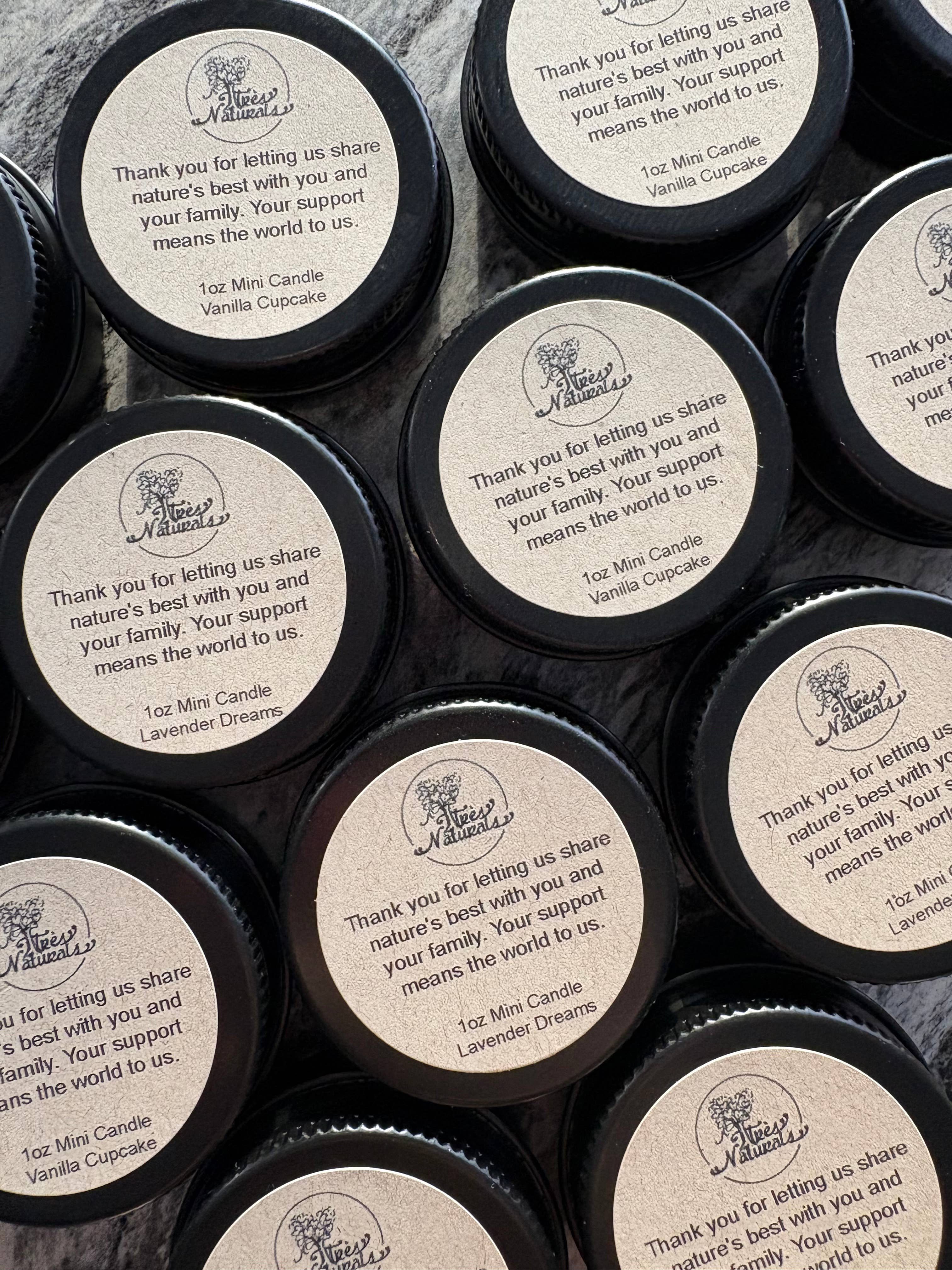 The Cabin Boutique Co - Wholesale Jar/Filled Candle - 1oz Mini Candles - Custom with your design!10