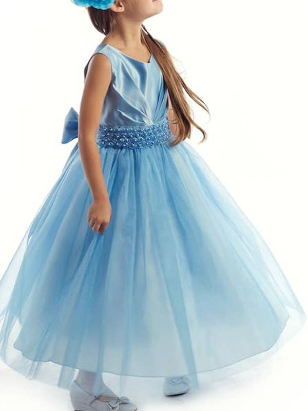 Girls Pleated Satin Pearl Special Occasion Flower Girl Dress for wholesale by iGirlDress