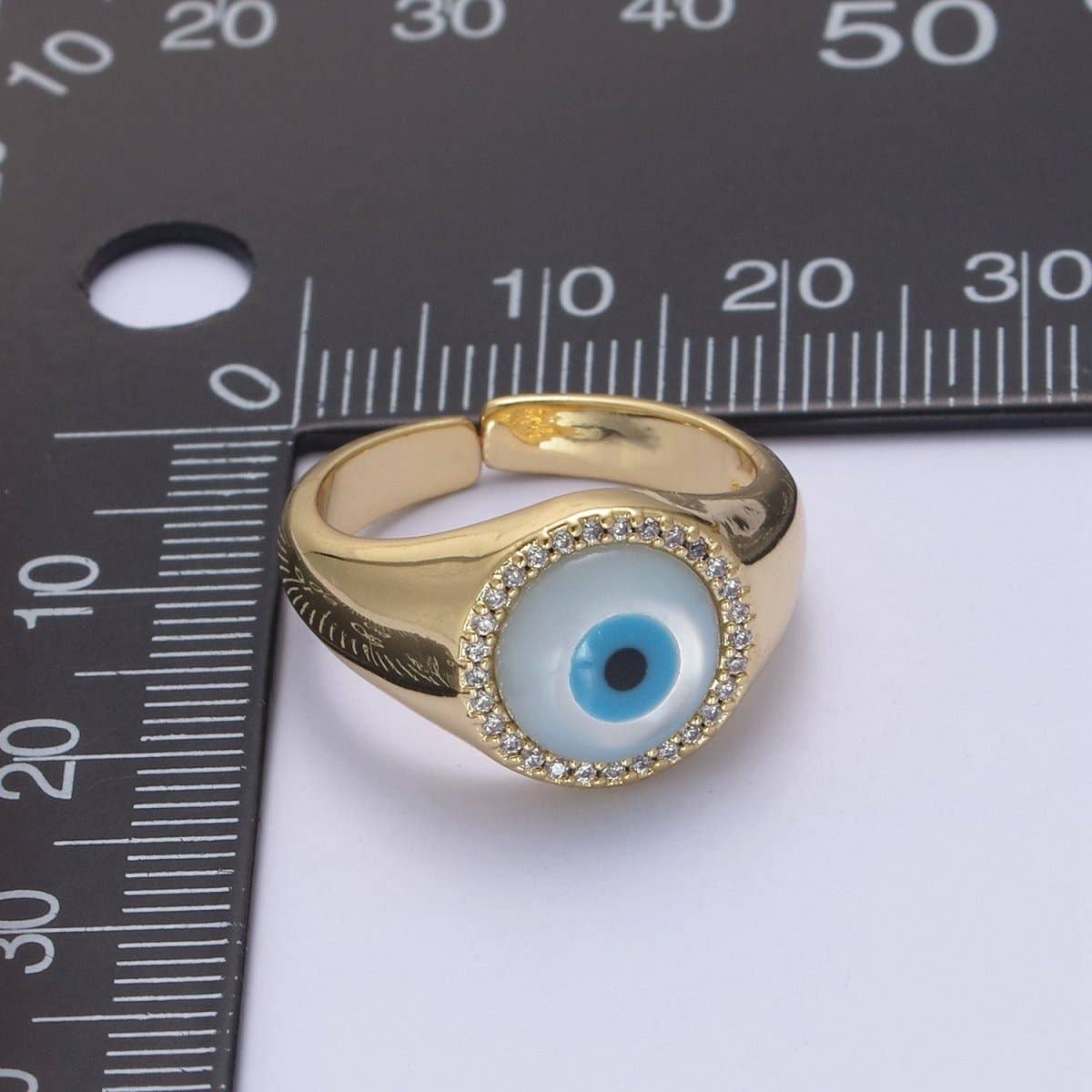 Aim Eternal - Wholesale Cocktail/Statement Ring - 14K Gold Filled Micro Pave Evil Eye Blue Dome Ring Open Adjustable Ring U-4744