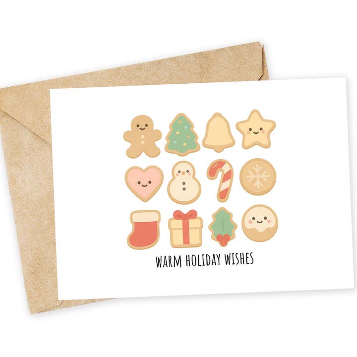 Warm Holiday Wishes - Christmas Sugar Cookie Christmas card for wholesale by Chewy Lemon Studio