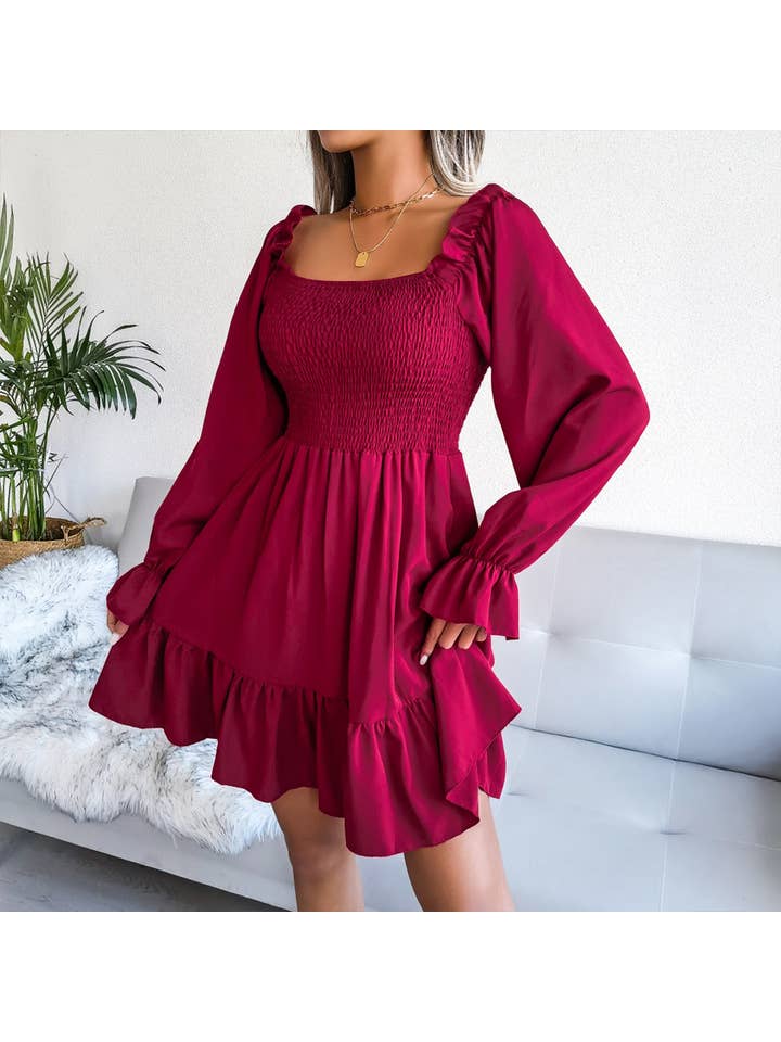 Lily Clothing - Wholesale Dress - Women's - WOMEN SMOCKED FRILL SLEEVE LOOSE FIT RUFFLE DRESS_CWDSD1726