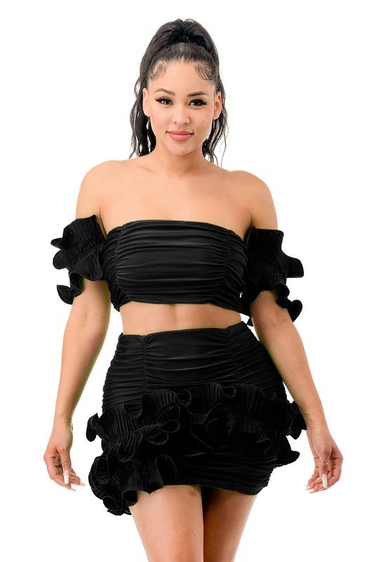 Namatt Design - Vente Ensemble haut et jupe - Femme - Haut court froncé avec manches détachées et jupe0