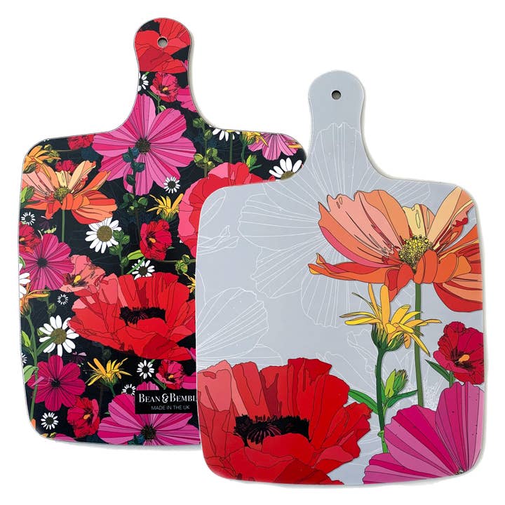 Bean and Bemble - Wholesale Cheese Board - Cheese Board Double Sided Large Melamine Summer Poppies Floral1