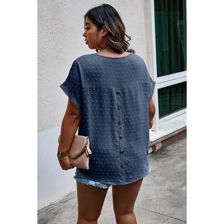 Supreme Fashion - Wholesale Blouse - Women's - Plus Size Swiss Dot Solid Round Neck Loose Shirt