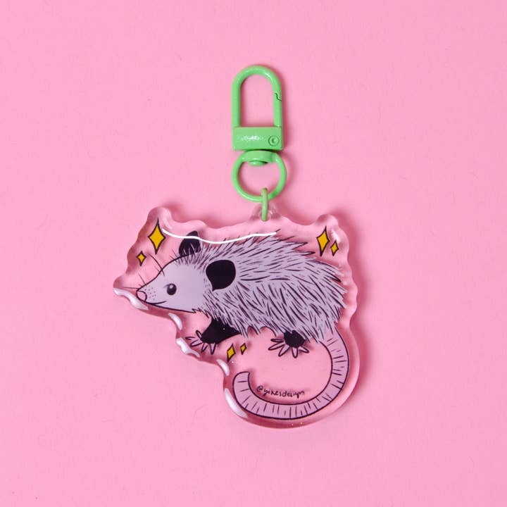 Opossum Keychain Original Illustrated Design for wholesale by Yikes Design