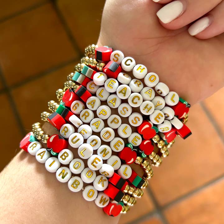🍎Gold Back To School Bracelets for wholesale by Kate Tuesday Jewelry