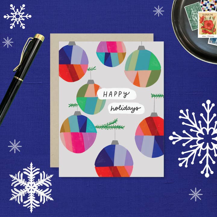 Barone and Co. - Wholesale Season's Greetings Card - Colorful Ornaments Light Holiday Card3