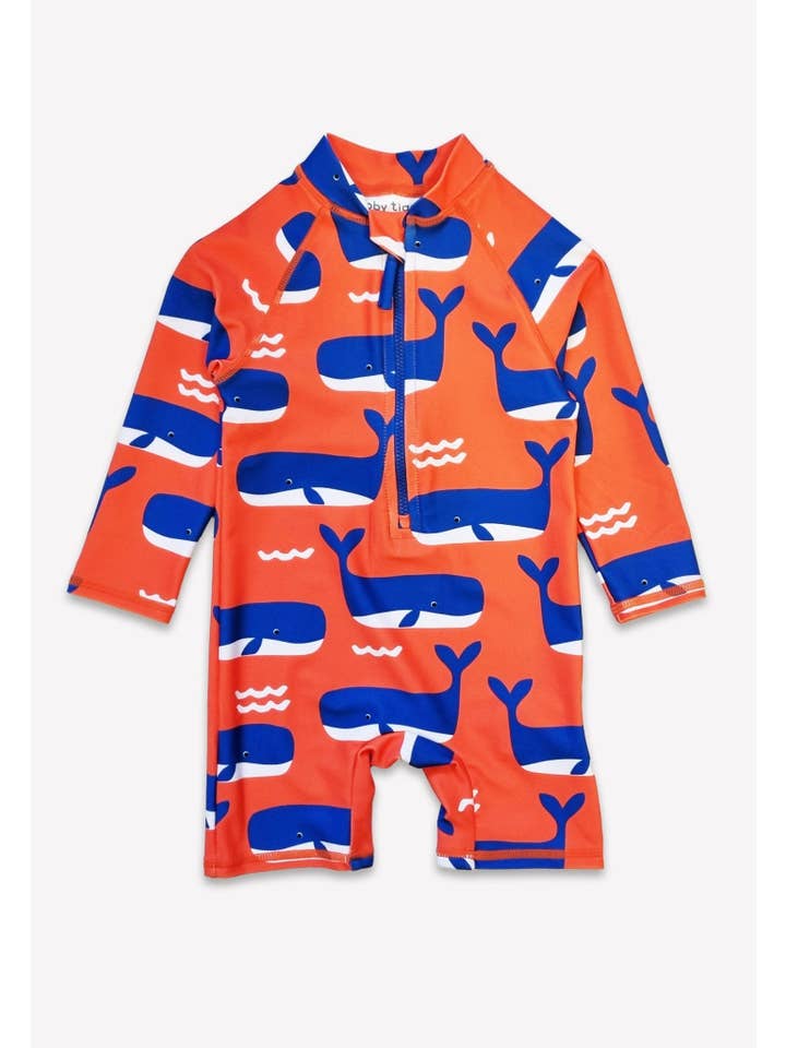 Toby Tiger – wholesale One-piece swimsuit – Baby – Whale Waves Print Baby Long-Sleeved Swimsuit
