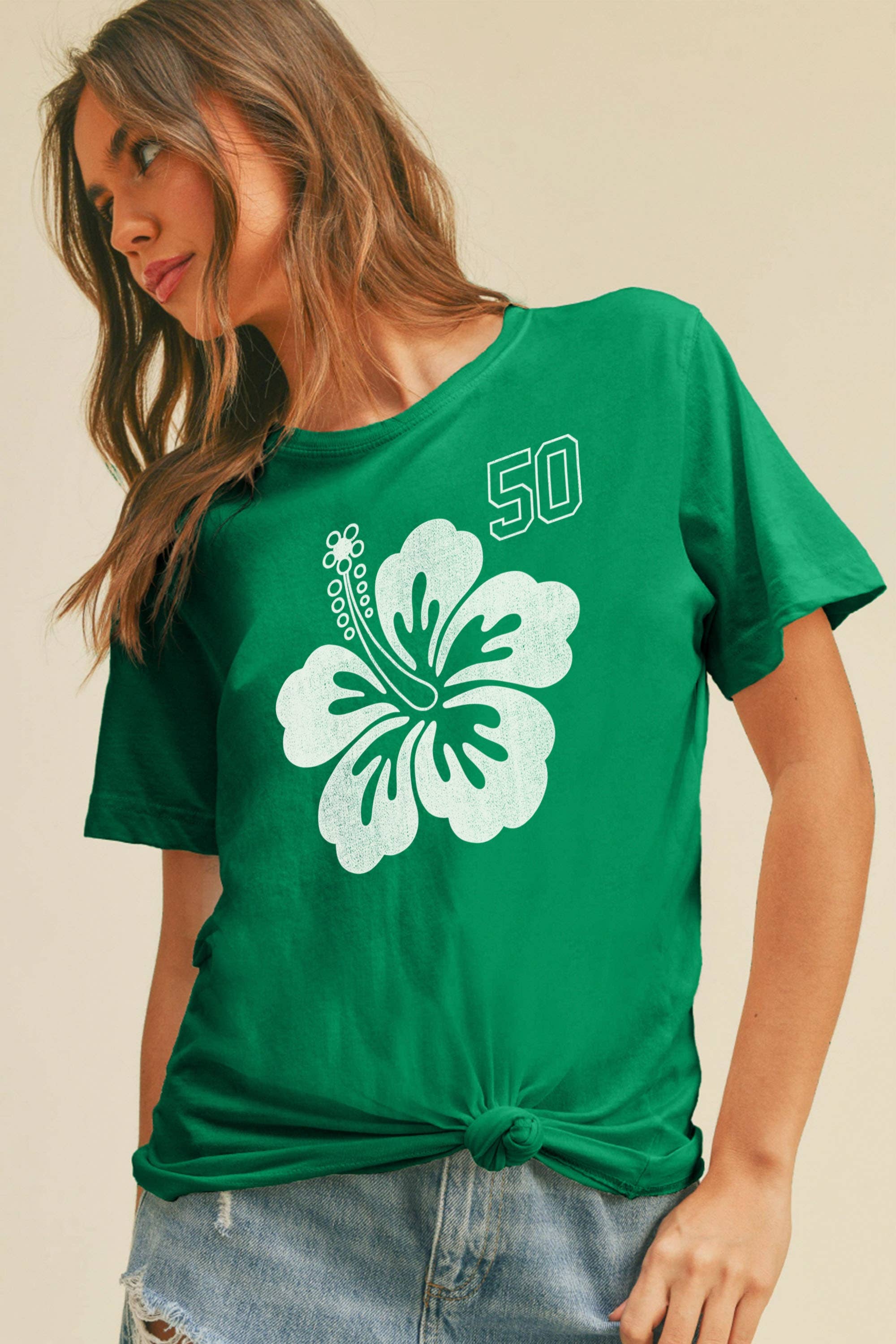 Honestee - Wholesale T-Shirt (Graphic) - Women's - Hawaiian Flower Graphic Short Sleeve T-Shirt1