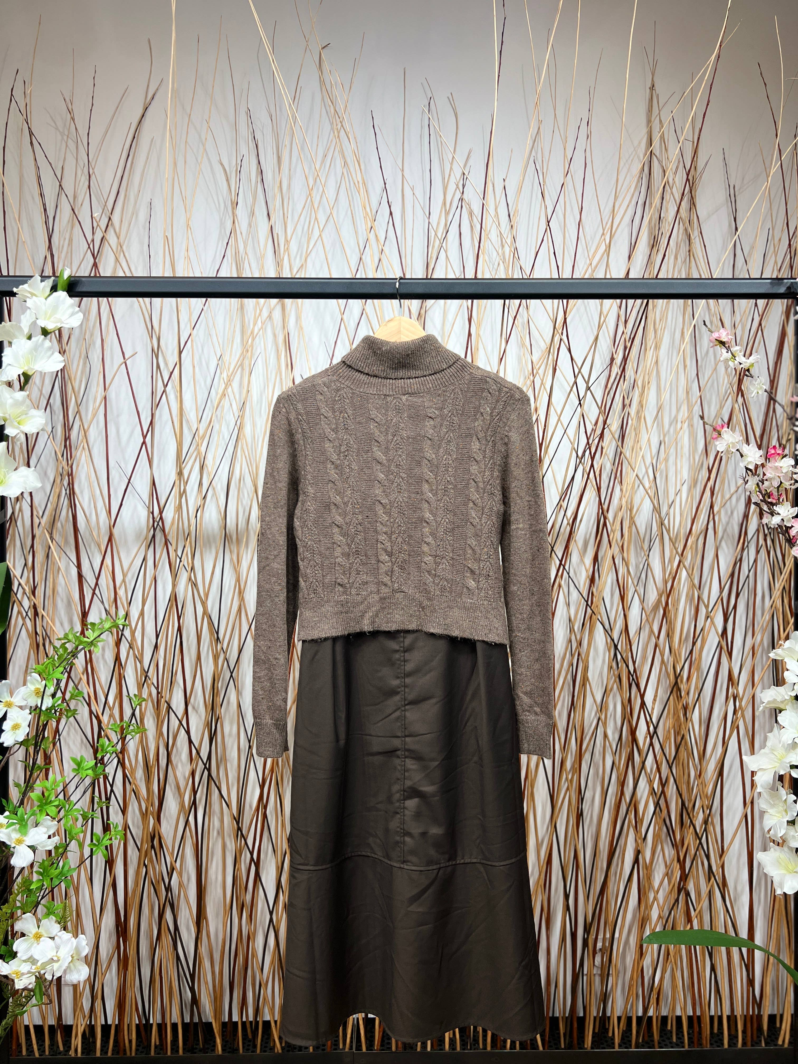 L'Emotion - Vente Ensemble haut et jupe - Femme - Ensemble Pull & Robe Cropped Col Roulé Tricot Torsadé Chiné1