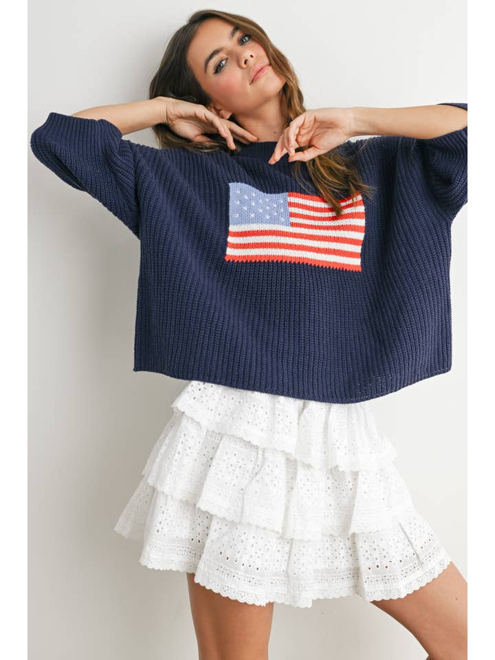 BUTTERMELON – Pulôver - Mulher por atacado – Suéter de tricô com estampa de bandeira - BMW76914