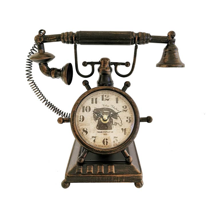 Peterson Houseware & Artwares US - Wholesale Desk Clock - Bronze Vintage Telephone Table Clock2