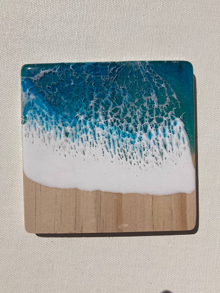 Ocean Resin Birch Wood Coaster Set of 4, round or square for wholesale by SeaLion Resin