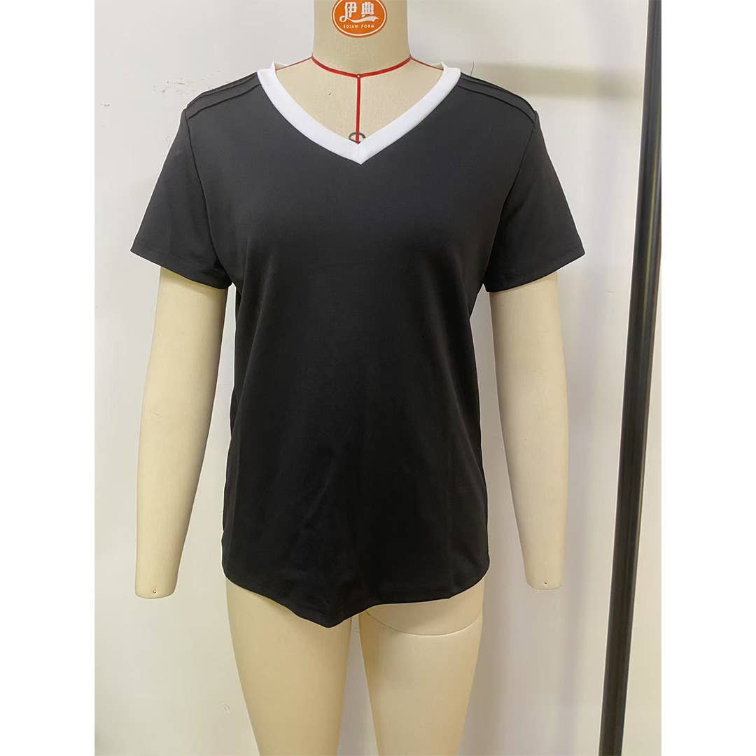 UNISHE - Wholesale Shirt - Women's - Plain V-Neck Short Sleeve T-Shirt ZK29333