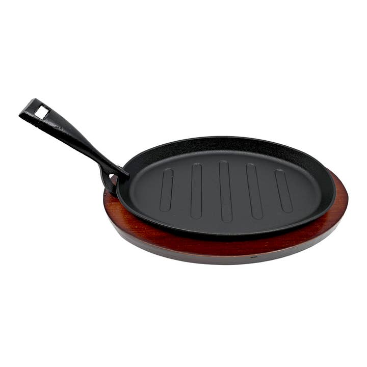 Urban Tokyo - Wholesale Cast Iron Skillet - Cast Iron Steak Plate Oval With Wooden Trivet