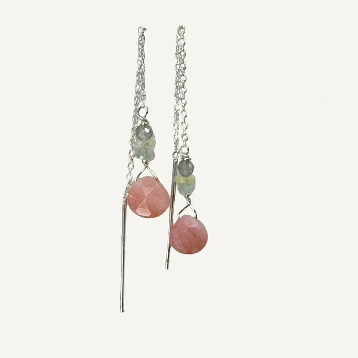 Pink opal with ethiopian sterling threader earrings for wholesale by Silver Sparrow Jewelry