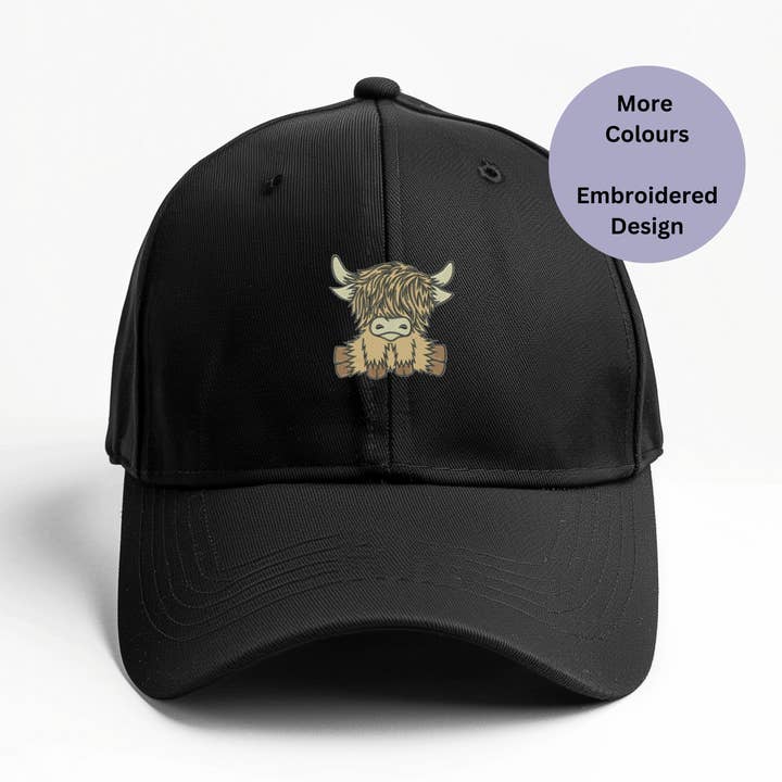 Thread and Needles Co - Wholesale Baseball cap – Unisex - Scottish Highland cow embroidered cap - Unisex hat0