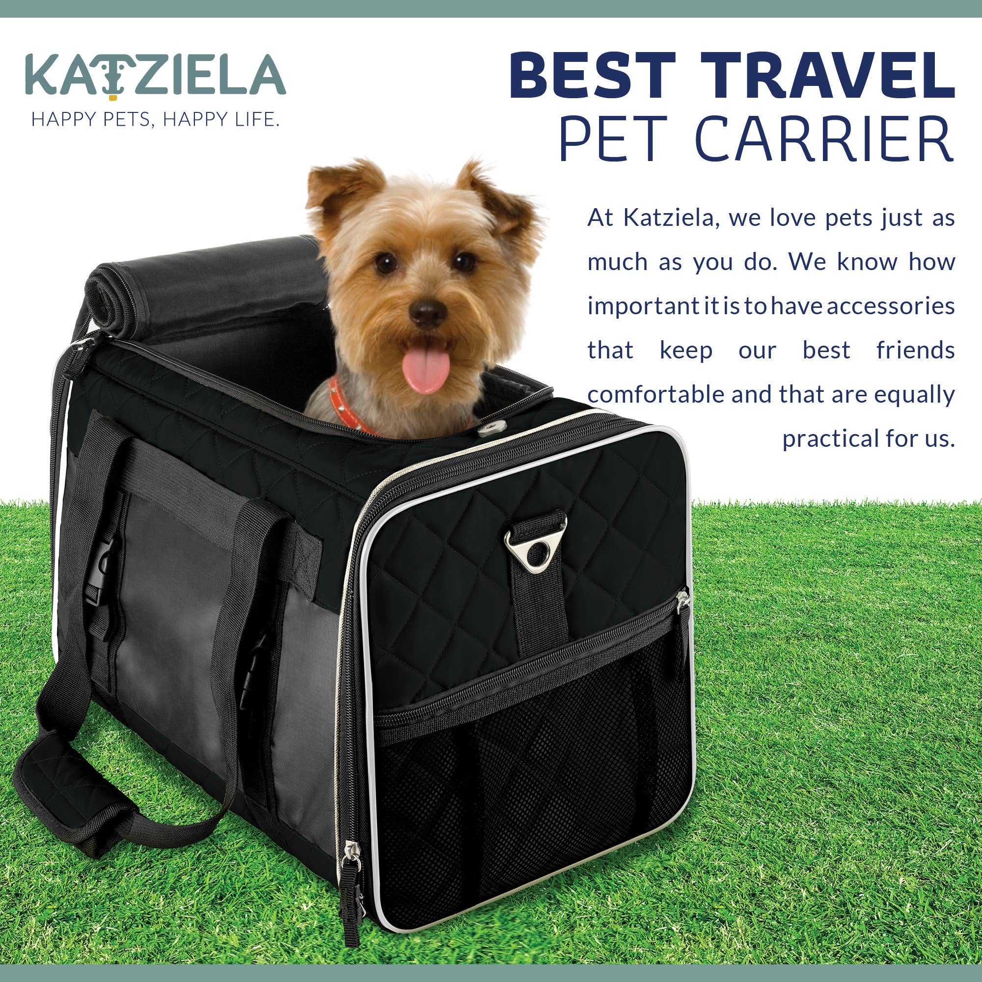Katziela - Wholesale Pet Carrier - Cat/Dog - Airline Approved Quilited Companion Cat & Dog Carrier Black4