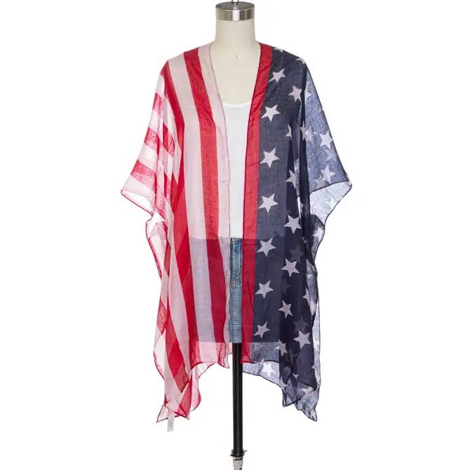 USA Flag Print Americana Kimono Cardigan for wholesale by Rope & Spurs