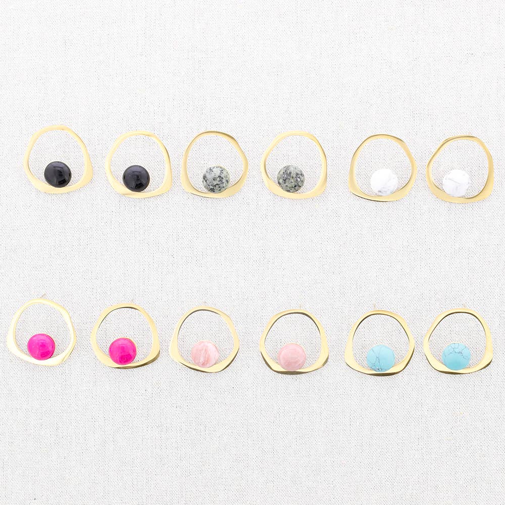 Sonata - Wholesale Stud/Post Earrings - Irregular Stone Hoop Steel Earrings3