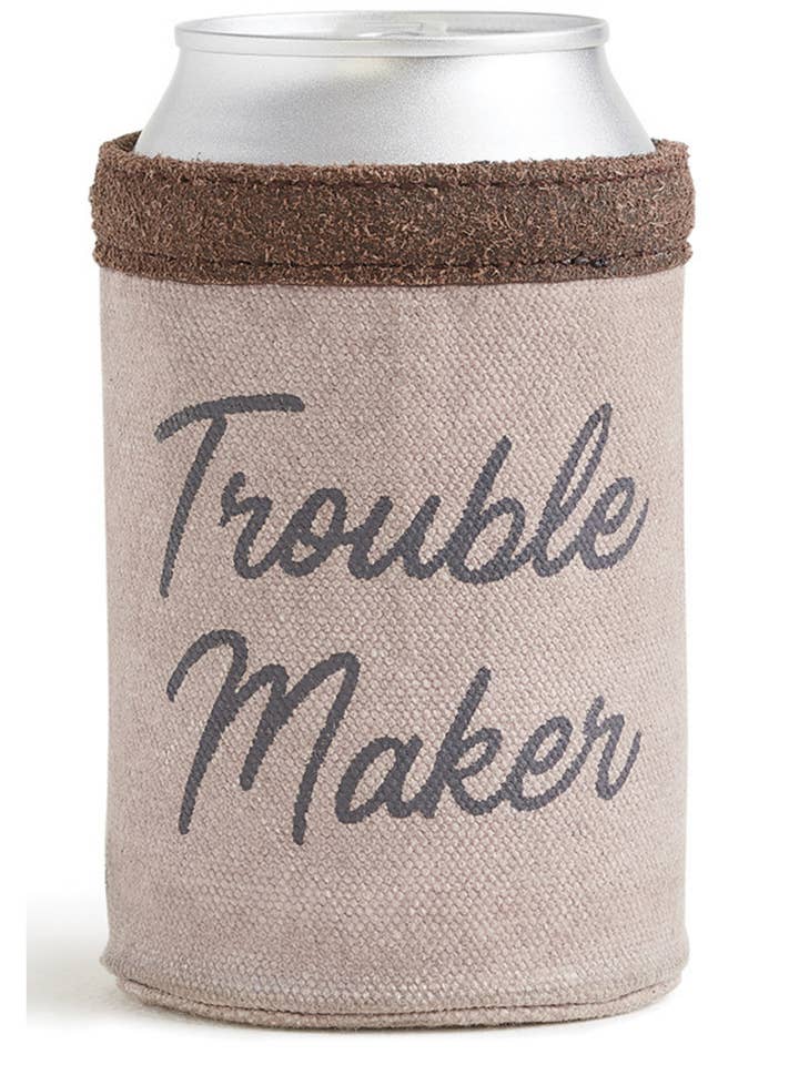 Trouble Maker Up-Cycled Canvas Drink Hugger for wholesale by Mona B.