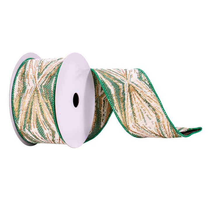 Green Vickerman 2.5"x10yd Green/Cream/Champagne Ribbon for wholesale on Faire