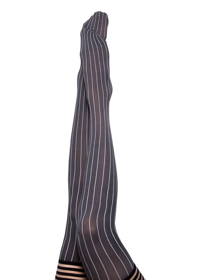Hosiery- Annabelle Grey Opaque Stripe Thigh-Highs Stockings for wholesale by Kix'ies