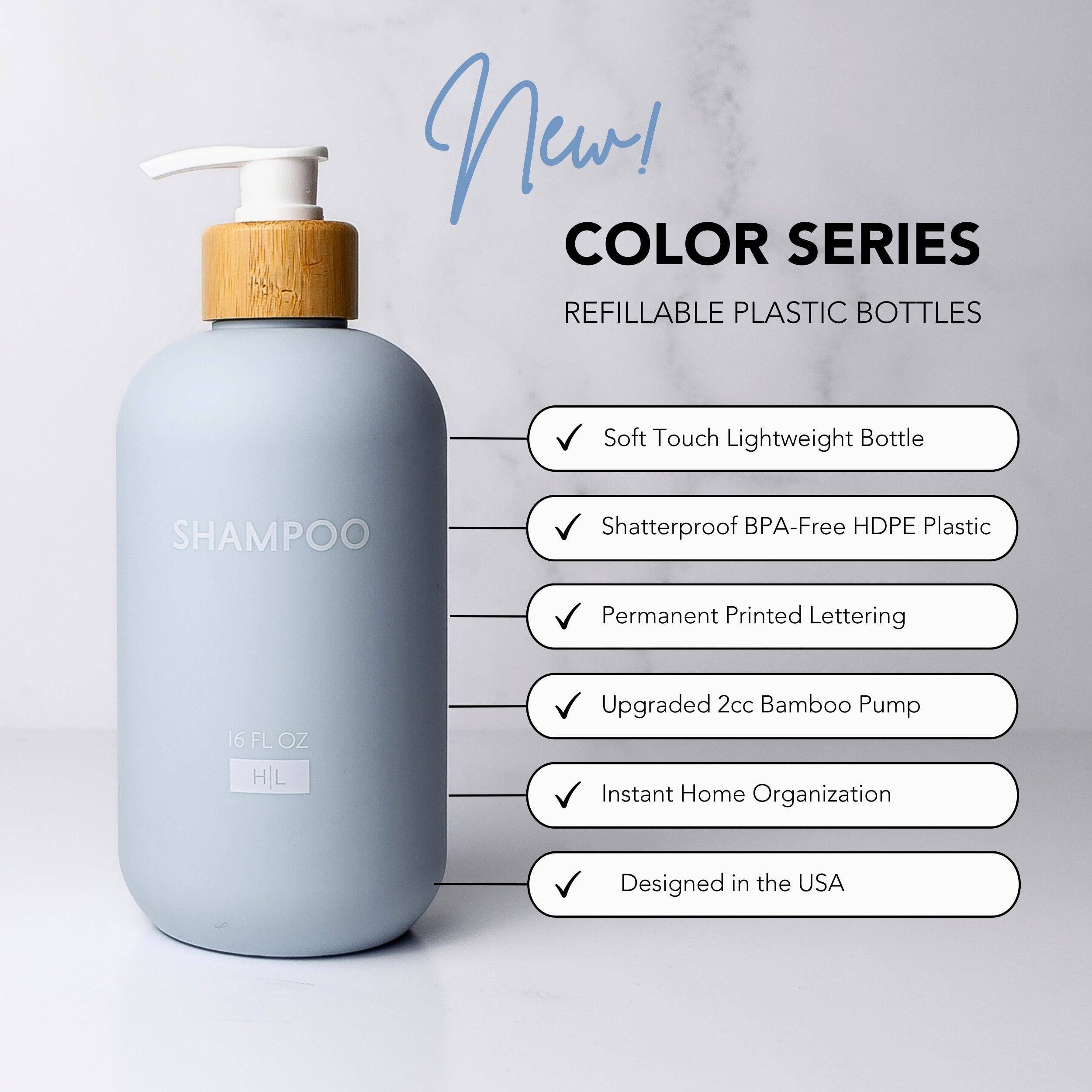 Joie Designs Co. | Refillable Bottles - Wholesale Soap Dispenser - Color Series Shower Dispenser Set of 3 - Waimea Collection, Sky Blue2