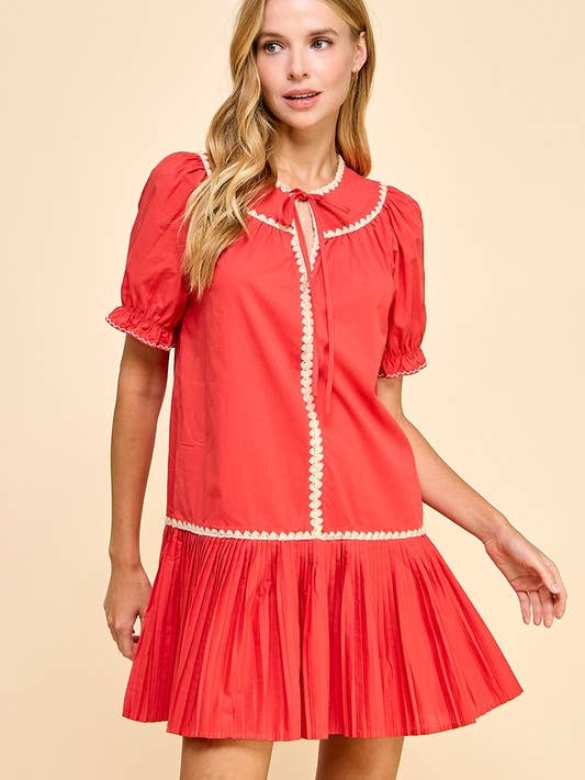 CD04948-Embroidery Trim Split Neckline Dress for wholesale by TCEC