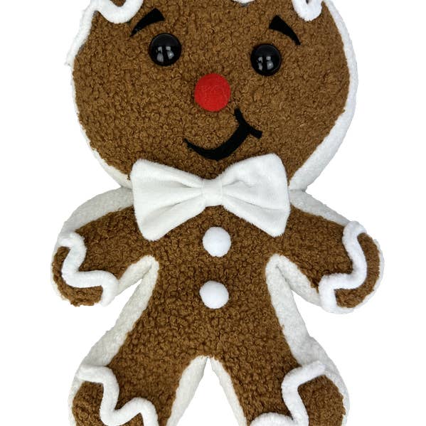 12" by 8" b 2" Brown Plush Gingerbread with Bow 86133BN for wholesale by Trendy tree