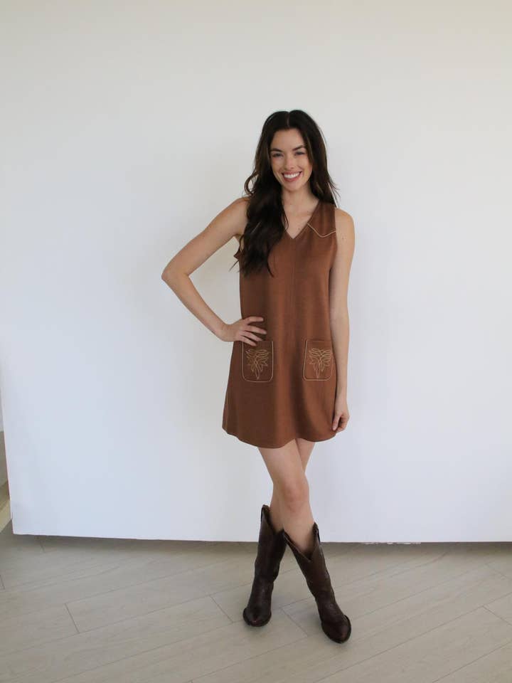 Turquoise Haven - Wholesale Dress - Women's - TH1407A- SCUBA Brown Shift Dress (7 Piece)1