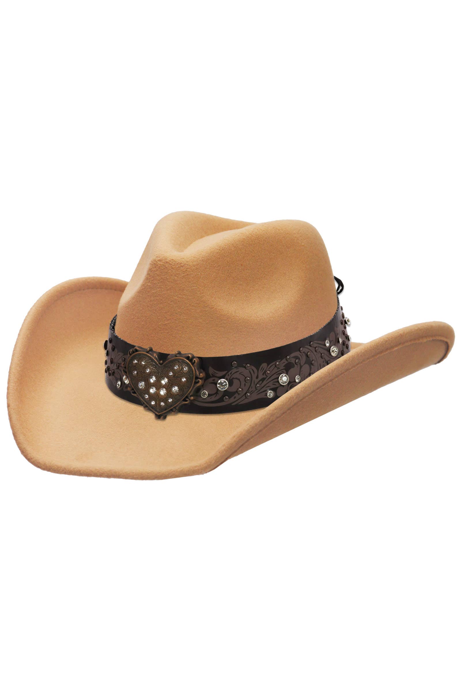 Cap Zone - Venta al por mayor Sombrero cowboy - Unisex - Sombrero vaquero de fieltro con cinturón de strass en forma de corazón0