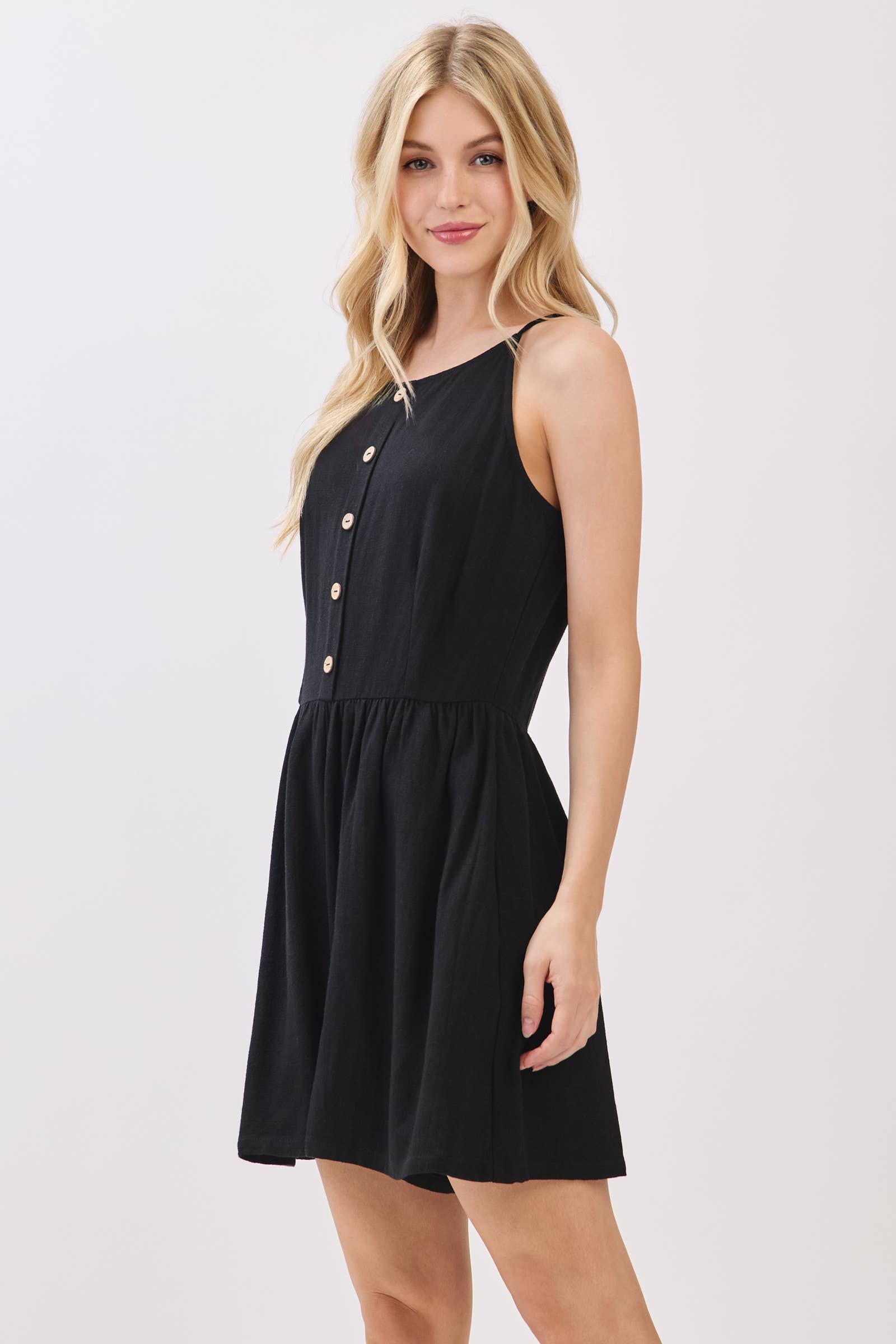 Final Touch - Wholesale Romper - Women's - Boat Neck Sleeveless Button Down Romper - VJ372110