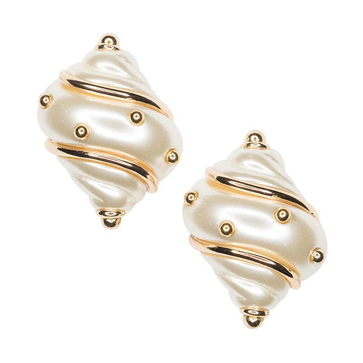 Brincos Jackie Onassis Pearl Shell Clip por atacado de Kenneth Jay Lane