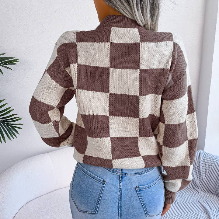 Hope & Sunshine - Wholesale Knit Sweater - Women's - Colorblock Plaid Knit Sweater For Women8