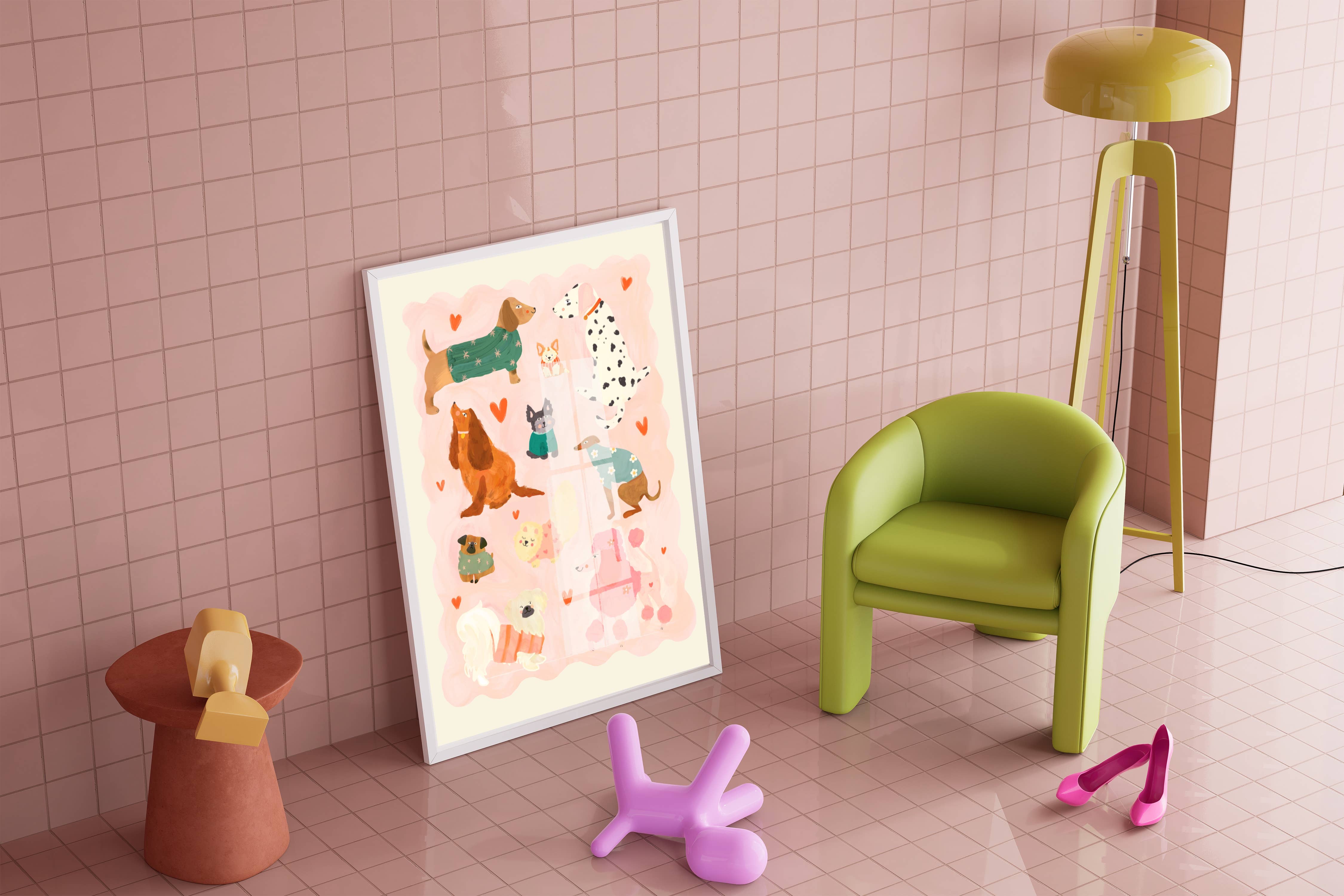 Kate Fox Design – wholesale Art print – Kids & baby – Puppy Love Print, Illustration, Kids Print, Colourful,6