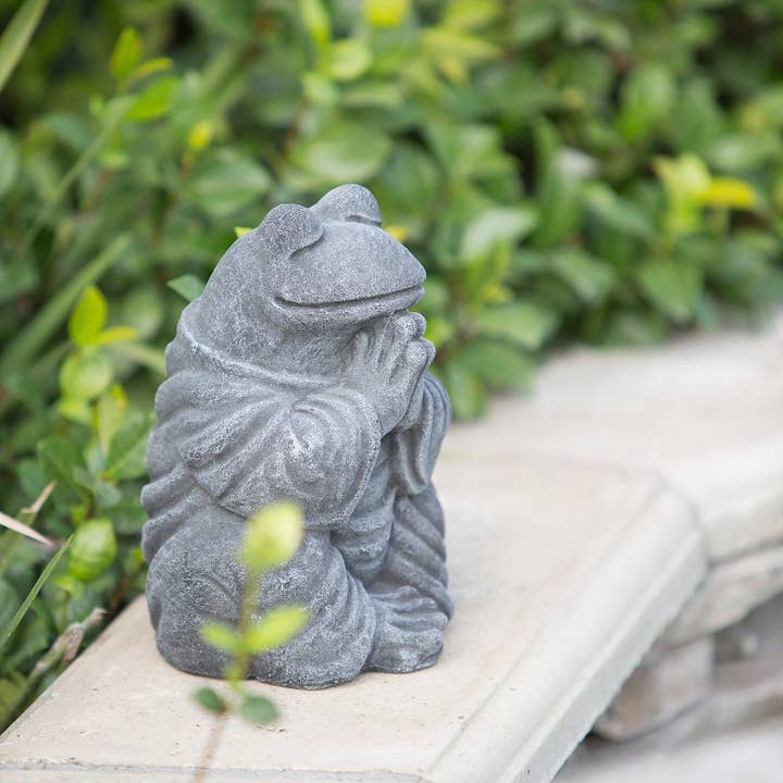 Garden Age Supply - Wholesale Decorative Figurine - Praying Frog - Volcanic Ash