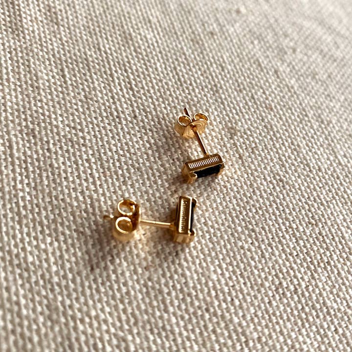 GoldFi - Wholesale Stud/Post Earrings - Black Cubic Zirconi Baguette Stud Earrings In Gold Filled