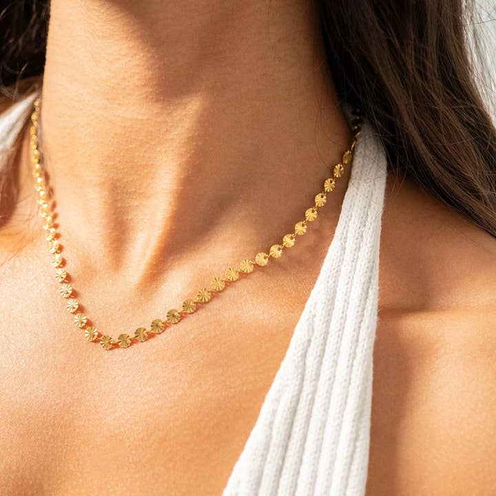 Gianna sunburst chain necklace | 18k gold plated for wholesale by Bella Rey jewelry