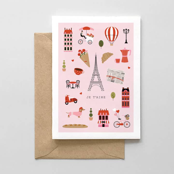 Je T'aime - Paris Design - Valentine's Day Card for wholesale by Spaghetti & Meatballs
