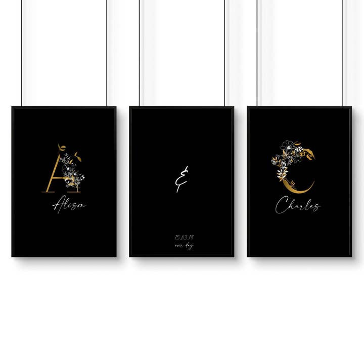 Personalised anniversary gift for couples | set of 3 wall art prints for wholesale by About Wall Art