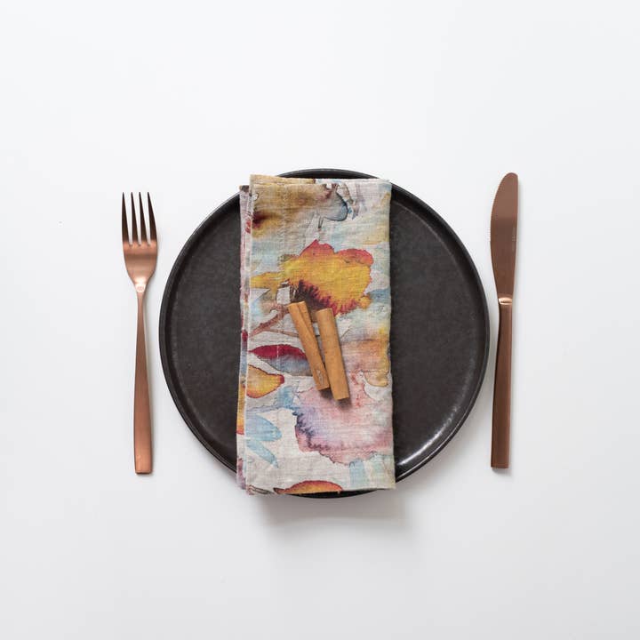 Orange Flow on Natural Leinen-Servietten, 2er-Set für den Großhandel von Linen Tales (We cover U.S. import duties)