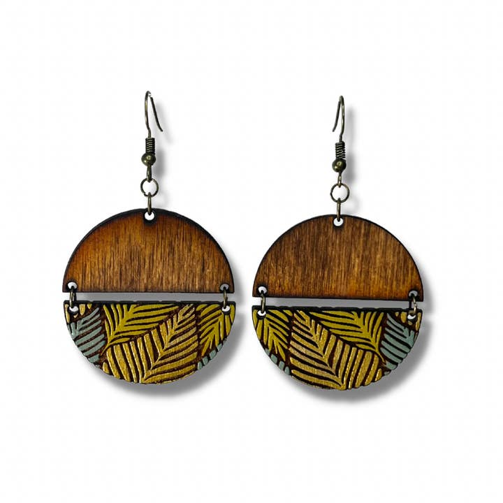 Palm Leaf Spit Circle Earrings for wholesale by Rustic Den Boutique
