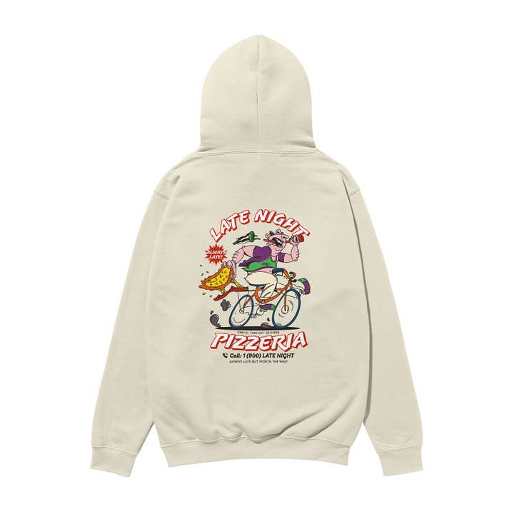 Late Night Pizzeria Heavyweight Organic Hoodie Stone for wholesale by Weekend Concept