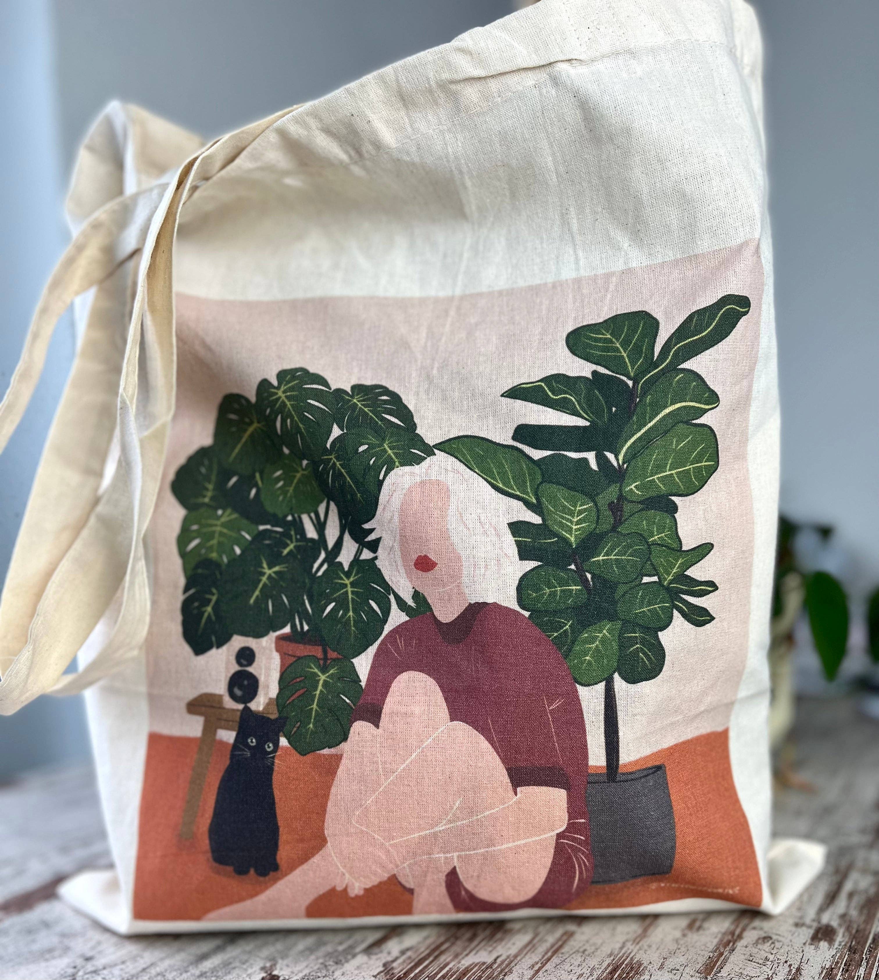 plantyintroverts - Wholesale Tote Bag - Women's - Cloth Bag - Plantlady, Monstera, Fiddle Tree, Cat Bag4