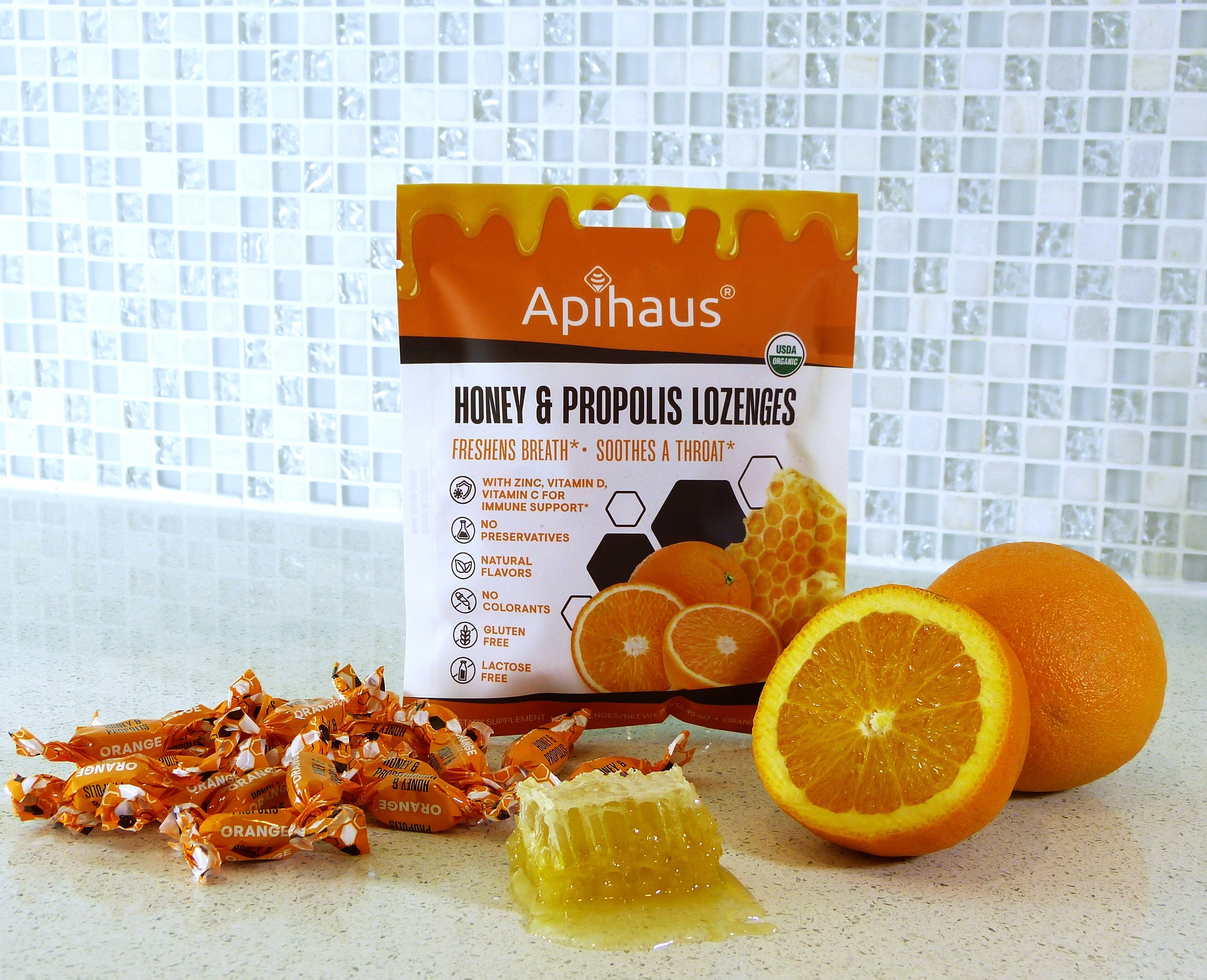 Vando Naturals - Wholesale Lozenges/cough drops - Apihaus Honey and Propolis Lozenges Orange Flavor  20 pcs6