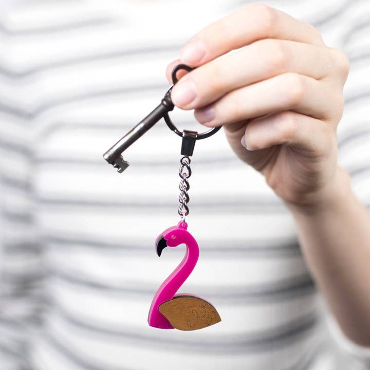 Flamingo Acrylic Keyring for wholesale by Laura Danby