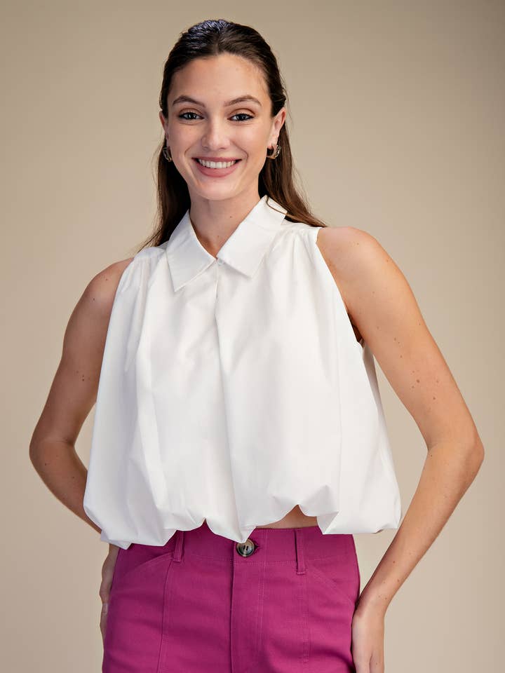 Bubble Hem Sleeveless Shirt Top for wholesale by Glam