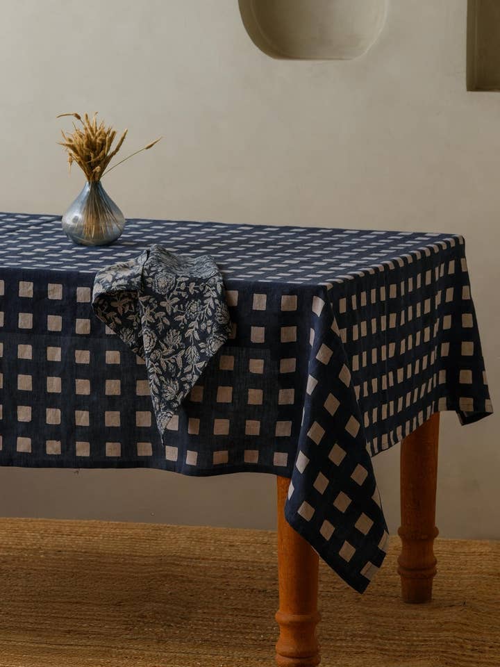 Linen Olea Tablecloth – Block Printed Accent Dining for wholesale by Live Linen