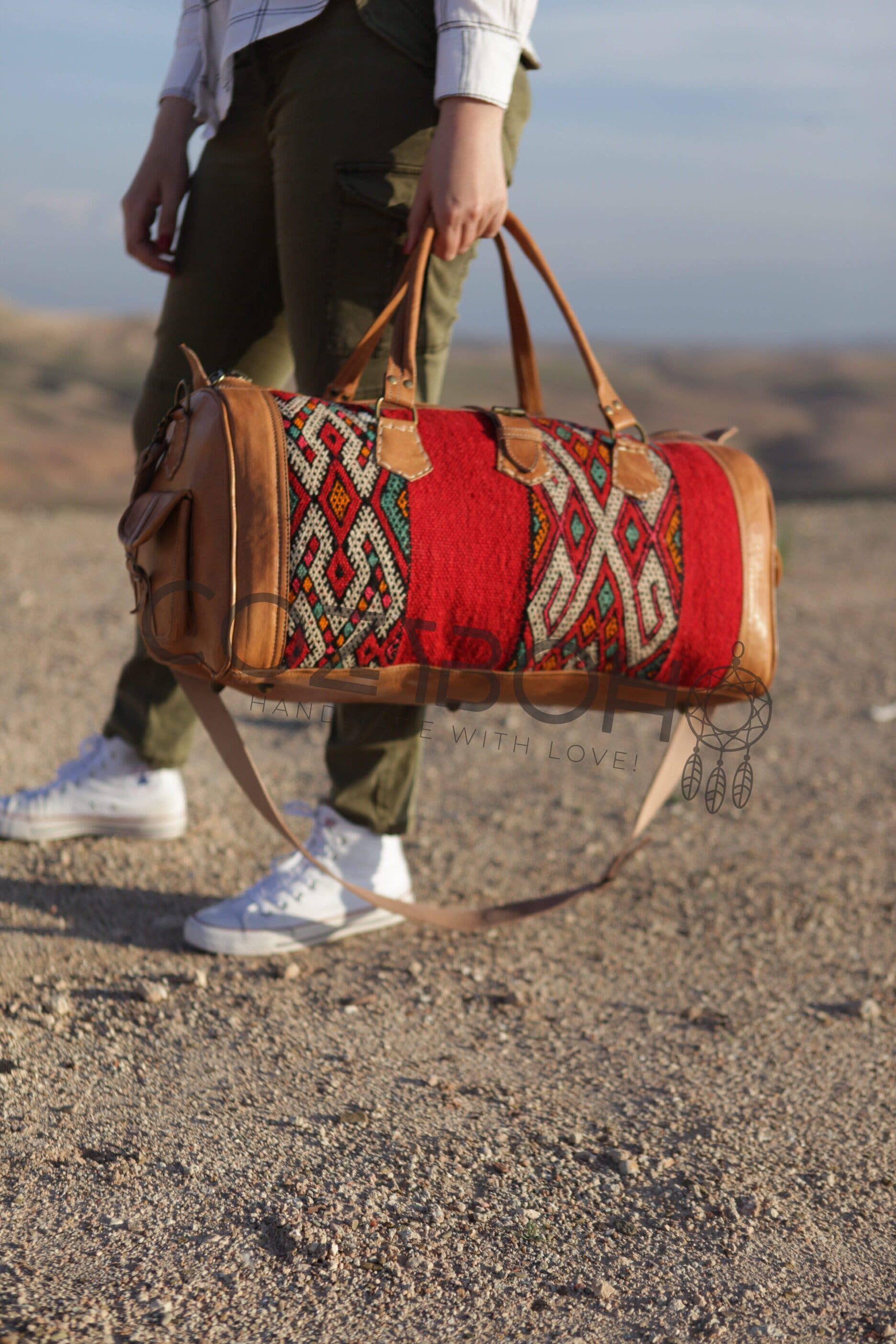 CozyBoho – Saco de viagem - Mulher por atacado – Bolsa de fim de semana Kilim de couro CozyBoho™12